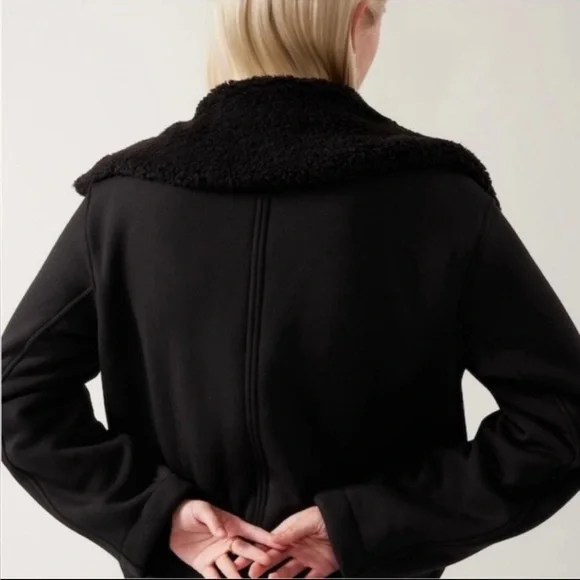 Athleta Sherpa Bomber Jacket 2X Black Zip Up Westbound Cozy Layer Lagonlook Fall - Picture 2 of 12